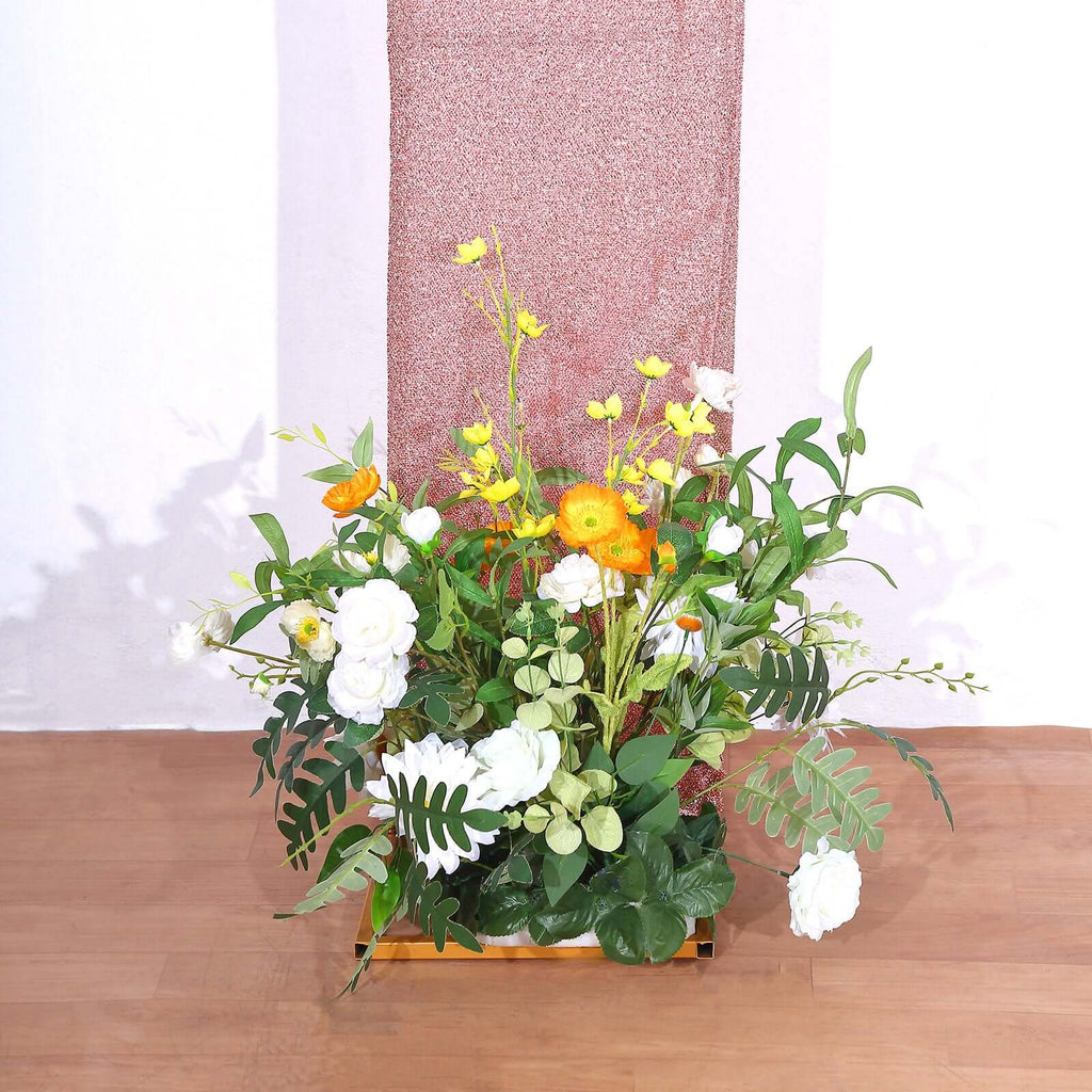 8ft Rose Gold Spandex Fitted U - Shaped Wedding Arch Cover With Shimmer Tinsel Finish, Double - Sided Open Arch Backdrop Slipcover - Bell Racket Store