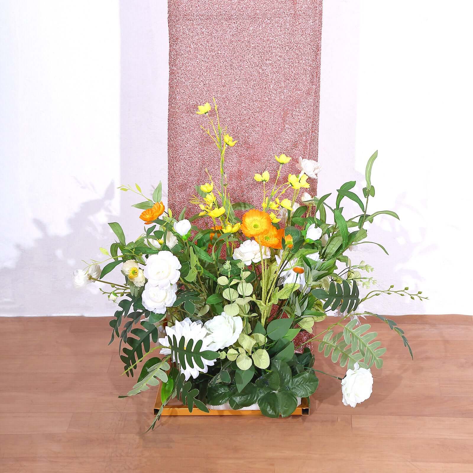 8ft Rose Gold Spandex Fitted U - Shaped Wedding Arch Cover With Shimmer Tinsel Finish, Double - Sided Open Arch Backdrop Slipcover - Bell Racket Store