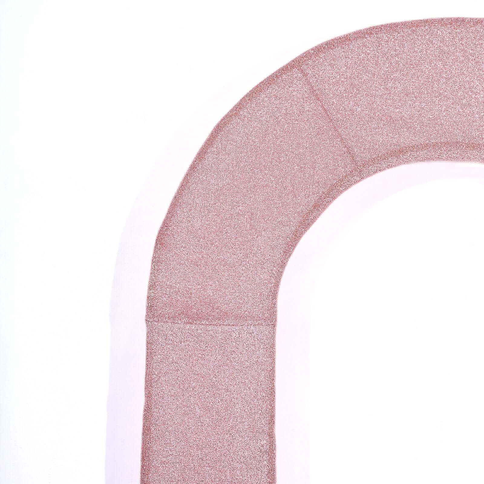 8ft Rose Gold Spandex Fitted U - Shaped Wedding Arch Cover With Shimmer Tinsel Finish, Double - Sided Open Arch Backdrop Slipcover - Bell Racket Store