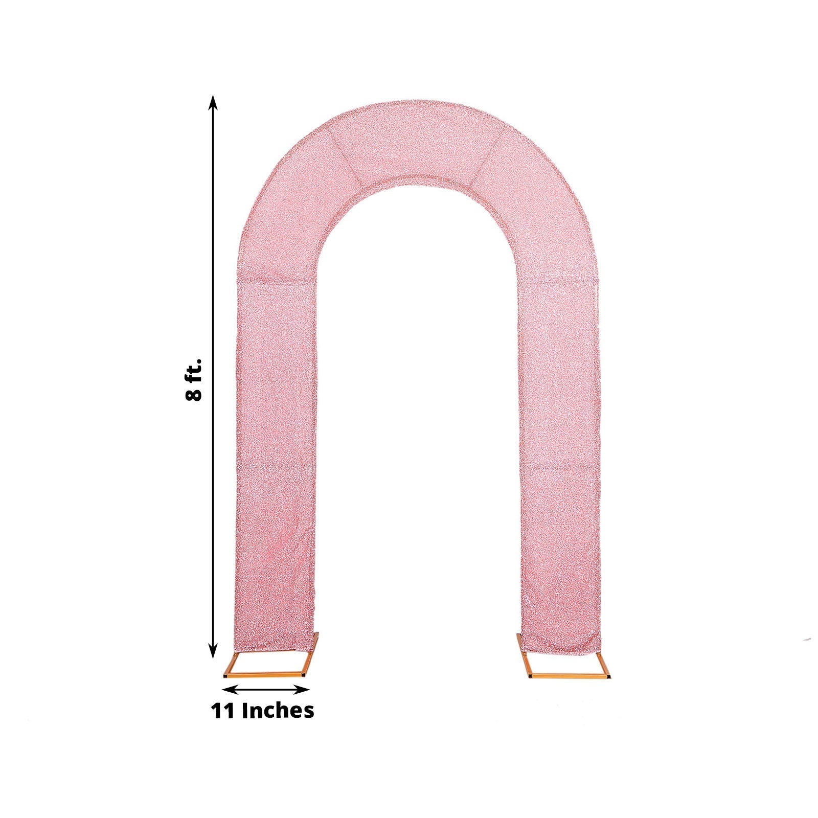 8ft Rose Gold Spandex Fitted U - Shaped Wedding Arch Cover With Shimmer Tinsel Finish, Double - Sided Open Arch Backdrop Slipcover - Bell Racket Store