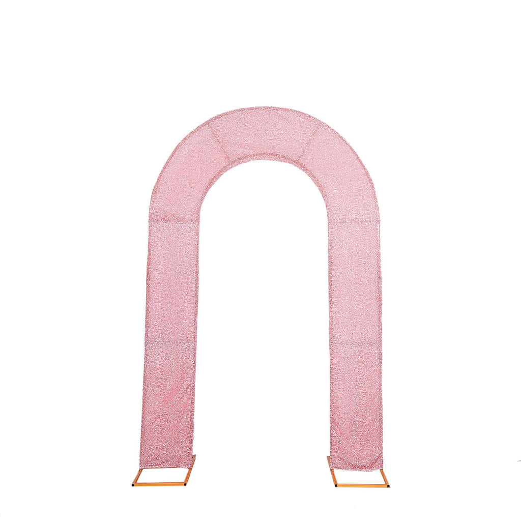 8ft Rose Gold Spandex Fitted U - Shaped Wedding Arch Cover With Shimmer Tinsel Finish, Double - Sided Open Arch Backdrop Slipcover - Bell Racket Store
