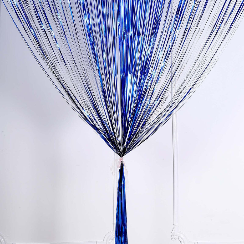 8ft Royal Blue Metallic Tinsel Foil Fringe Doorway Curtain Party Backdrop - Bell Racket Store