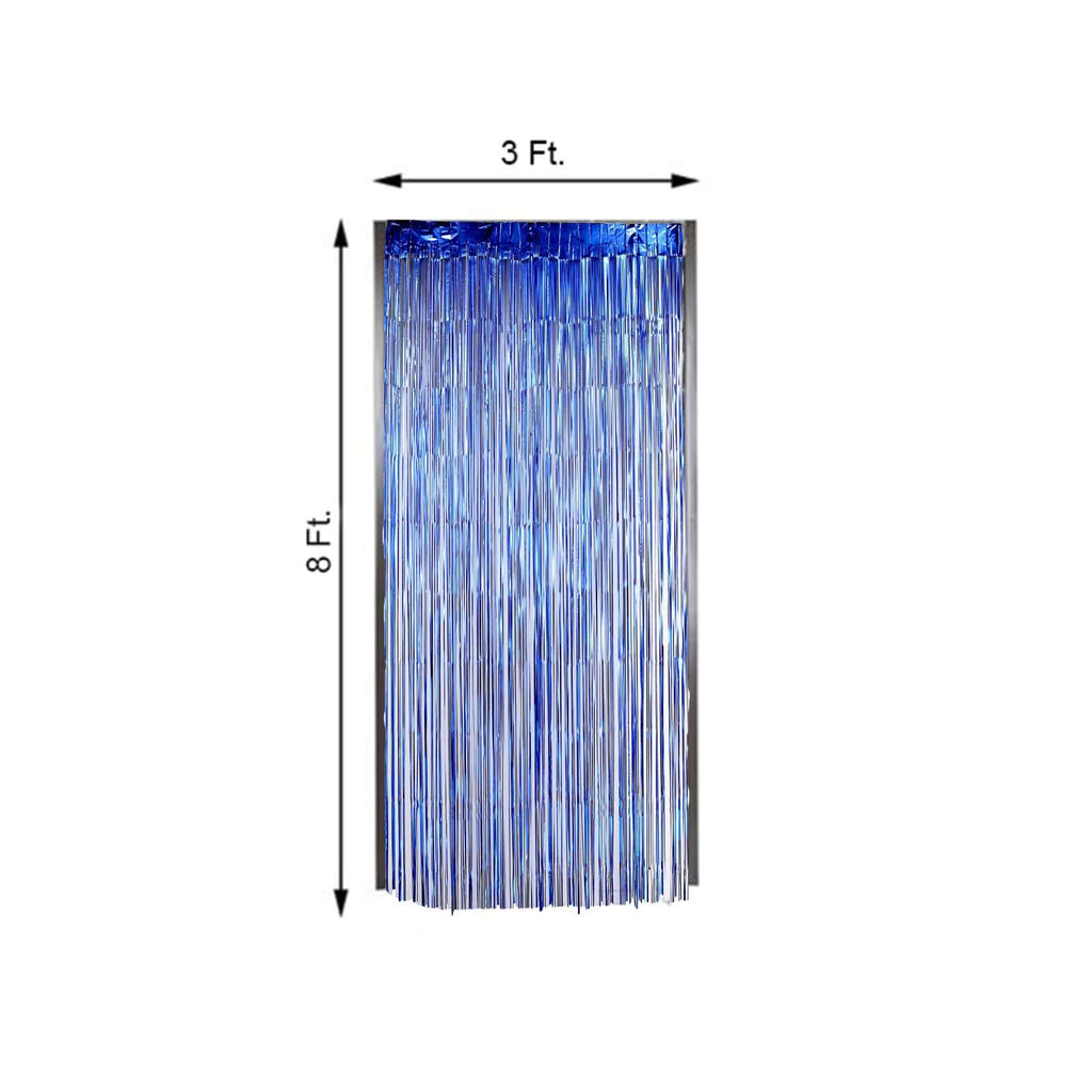 8ft Royal Blue Metallic Tinsel Foil Fringe Doorway Curtain Party Backdrop - Bell Racket Store