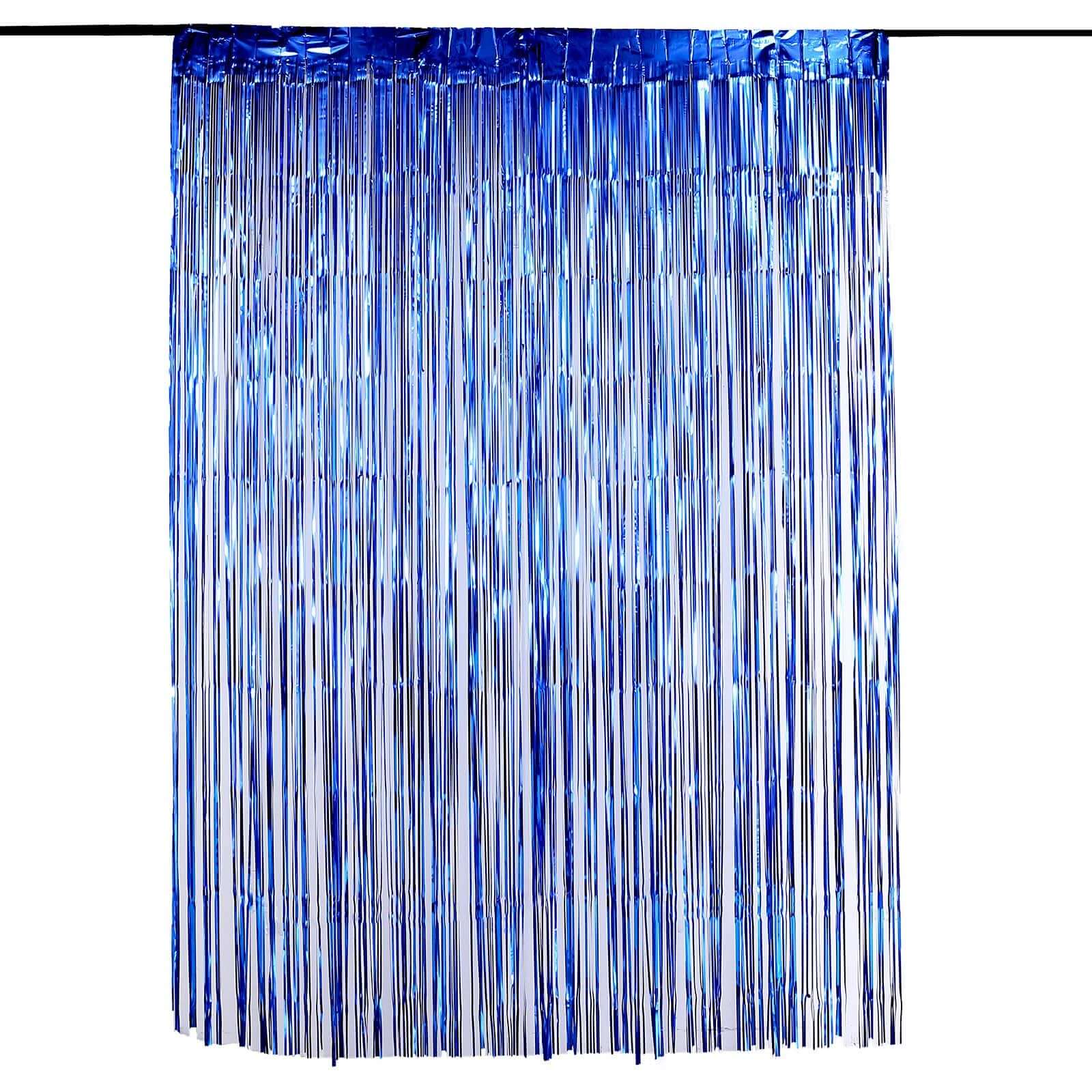8ft Royal Blue Metallic Tinsel Foil Fringe Doorway Curtain Party Backdrop - Bell Racket Store