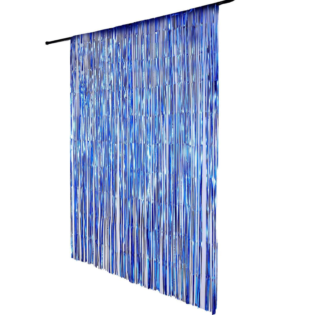 8ft Royal Blue Metallic Tinsel Foil Fringe Doorway Curtain Party Backdrop - Bell Racket Store