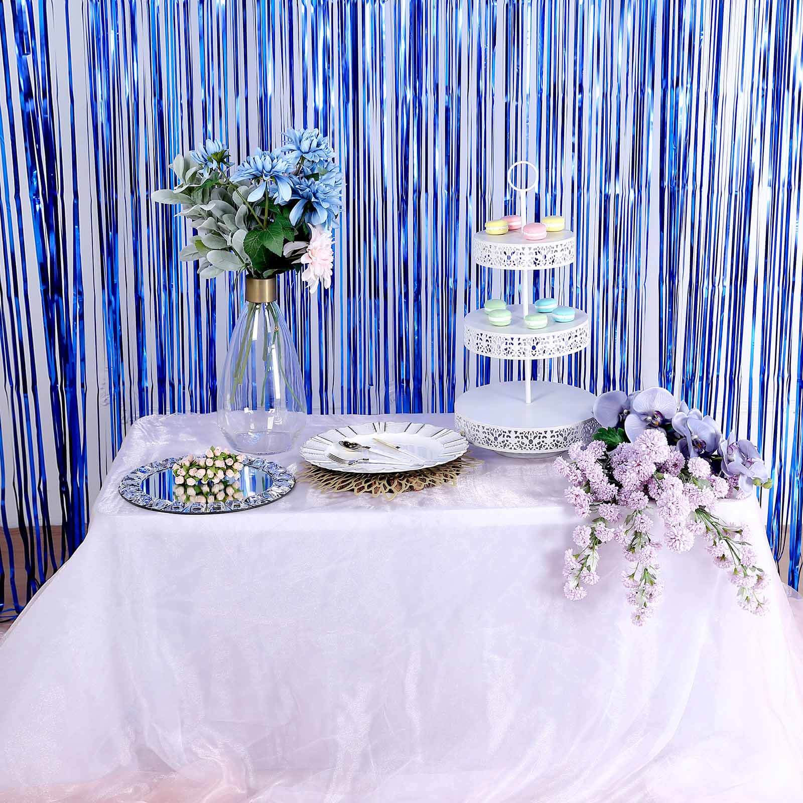 8ft Royal Blue Metallic Tinsel Foil Fringe Doorway Curtain Party Backdrop - Bell Racket Store