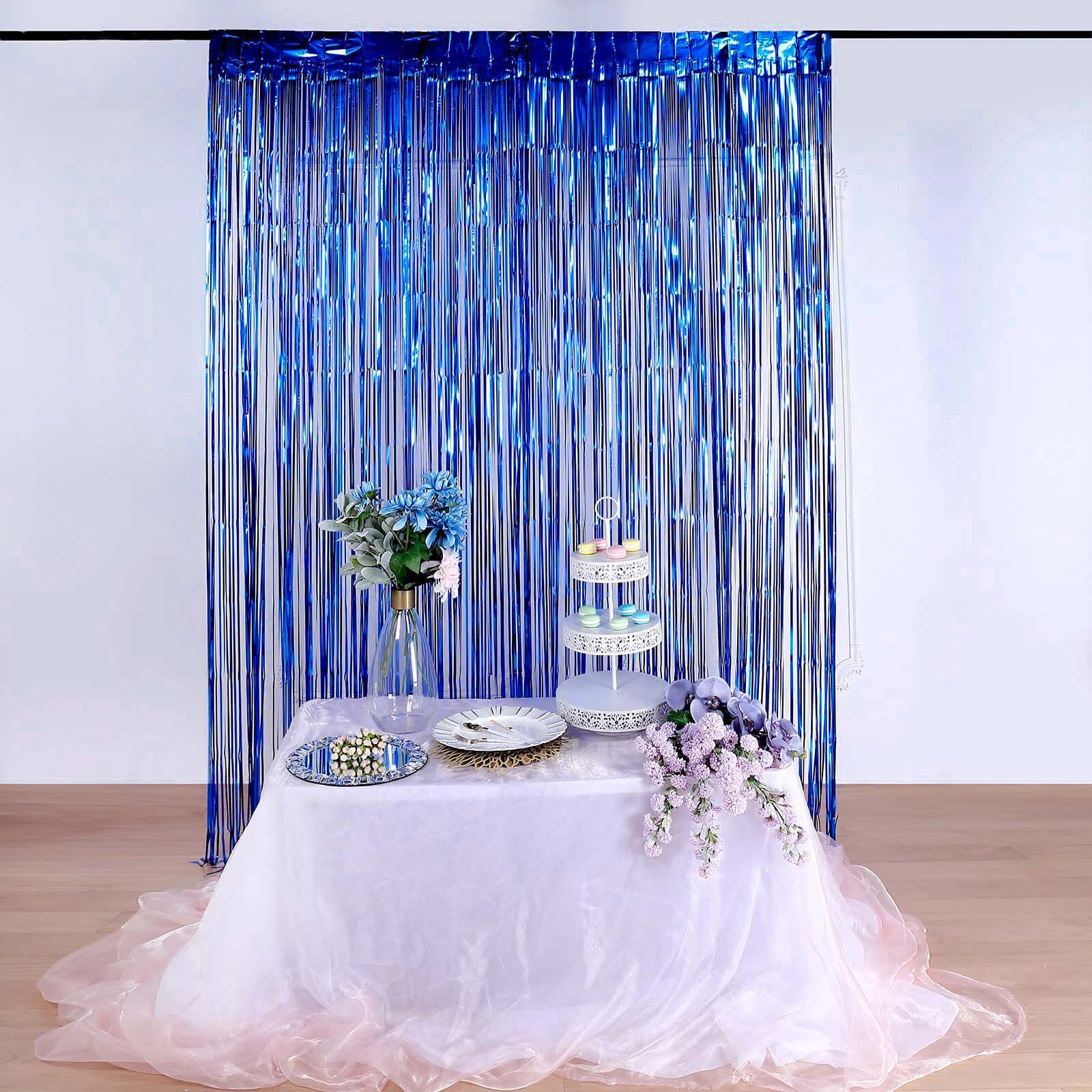 8ft Royal Blue Metallic Tinsel Foil Fringe Doorway Curtain Party Backdrop - Bell Racket Store