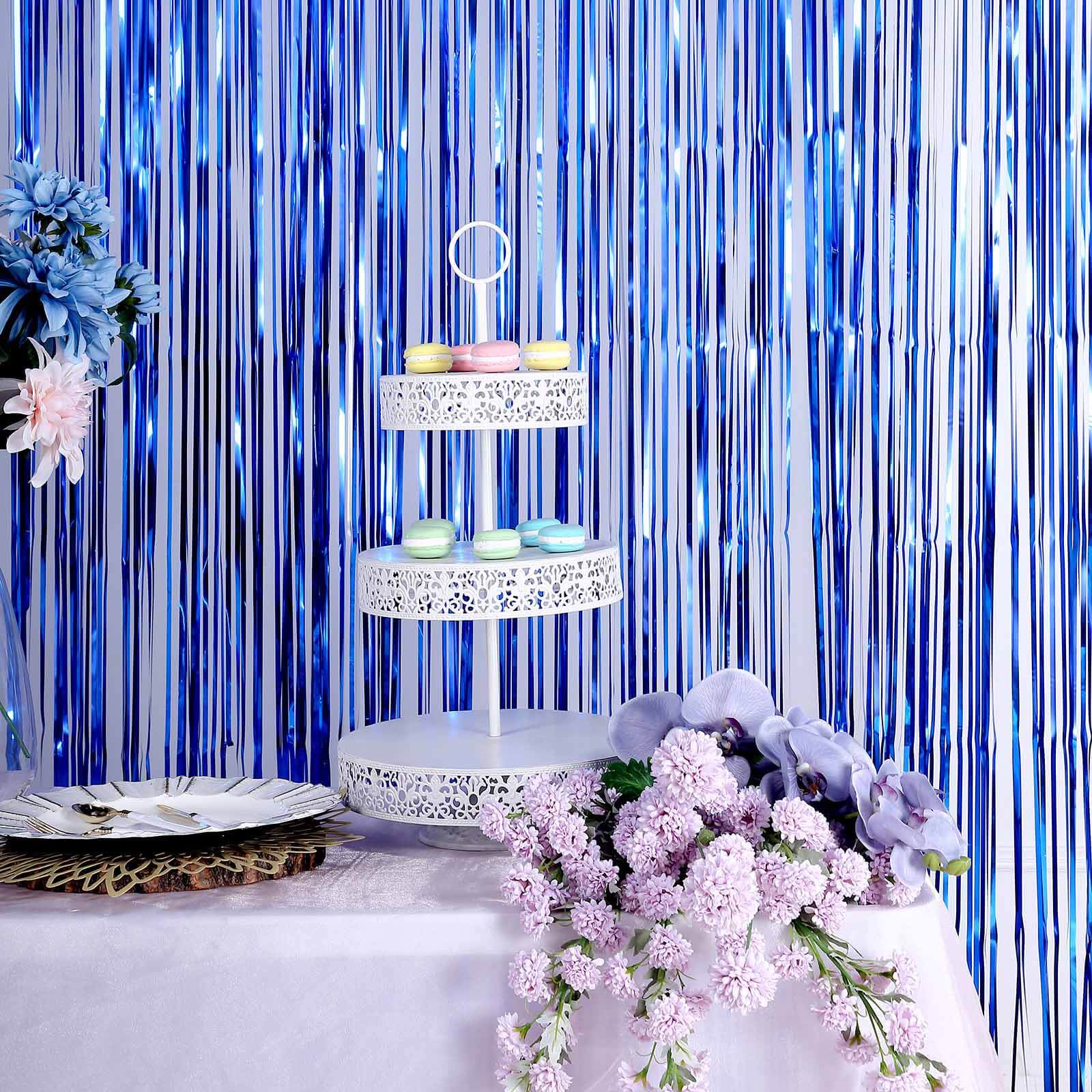 8ft Royal Blue Metallic Tinsel Foil Fringe Doorway Curtain Party Backdrop - Bell Racket Store