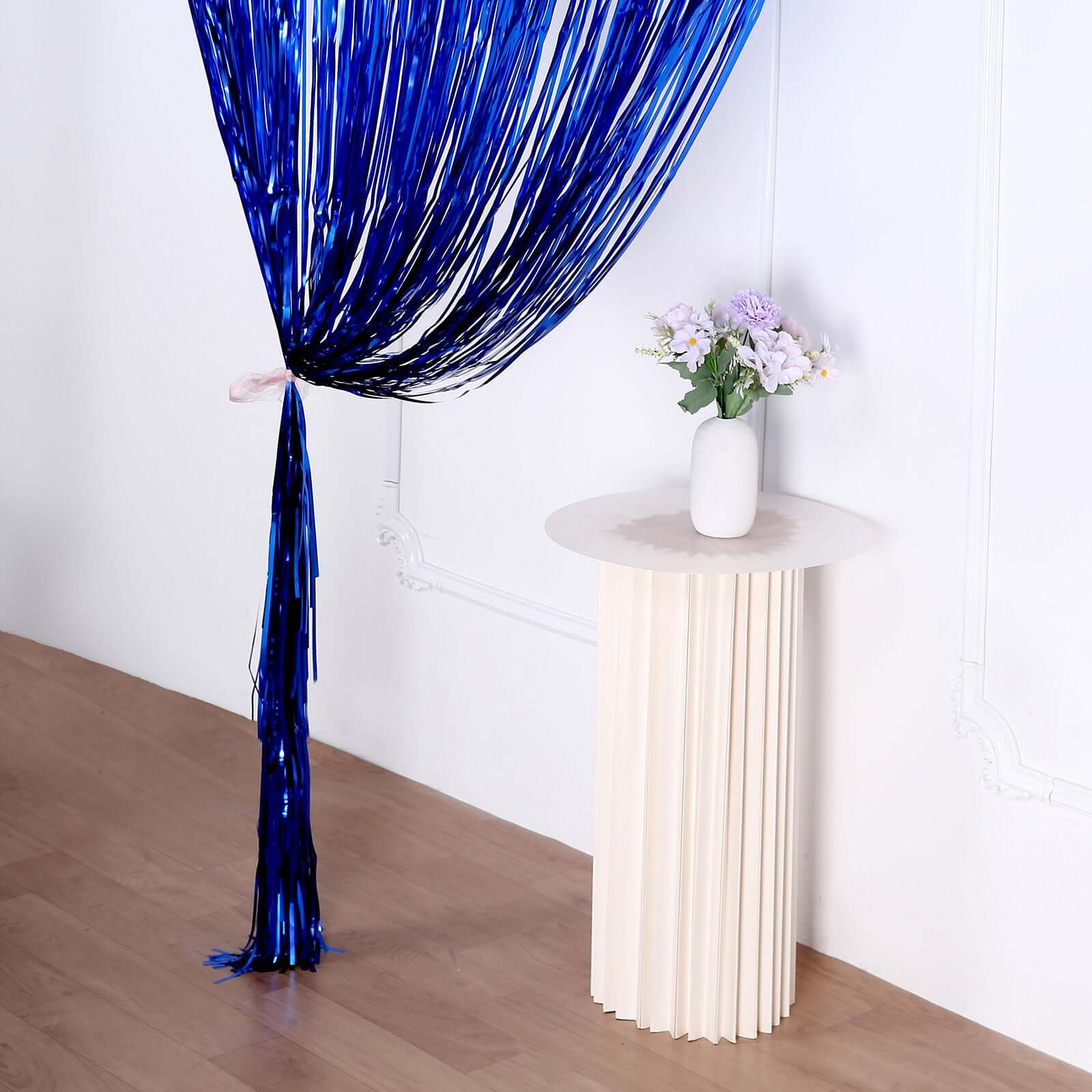 8ft Royal Blue Metallic Tinsel Foil Fringe Doorway Curtain Party Backdrop - Bell Racket Store