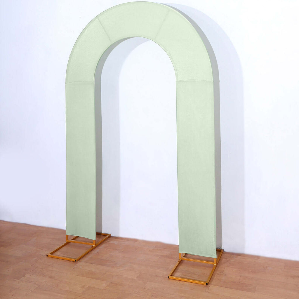 8ft Sage Green Spandex Fitted Open Arch Wedding Arch Cover, Double - Sided U - Shaped Backdrop Slipcover - Bell Racket Store