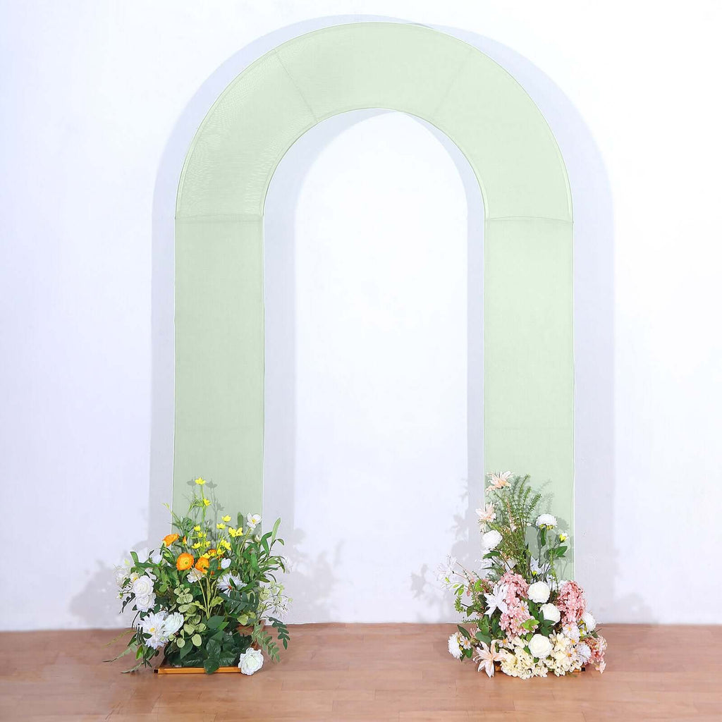 8ft Sage Green Spandex Fitted Open Arch Wedding Arch Cover, Double - Sided U - Shaped Backdrop Slipcover - Bell Racket Store