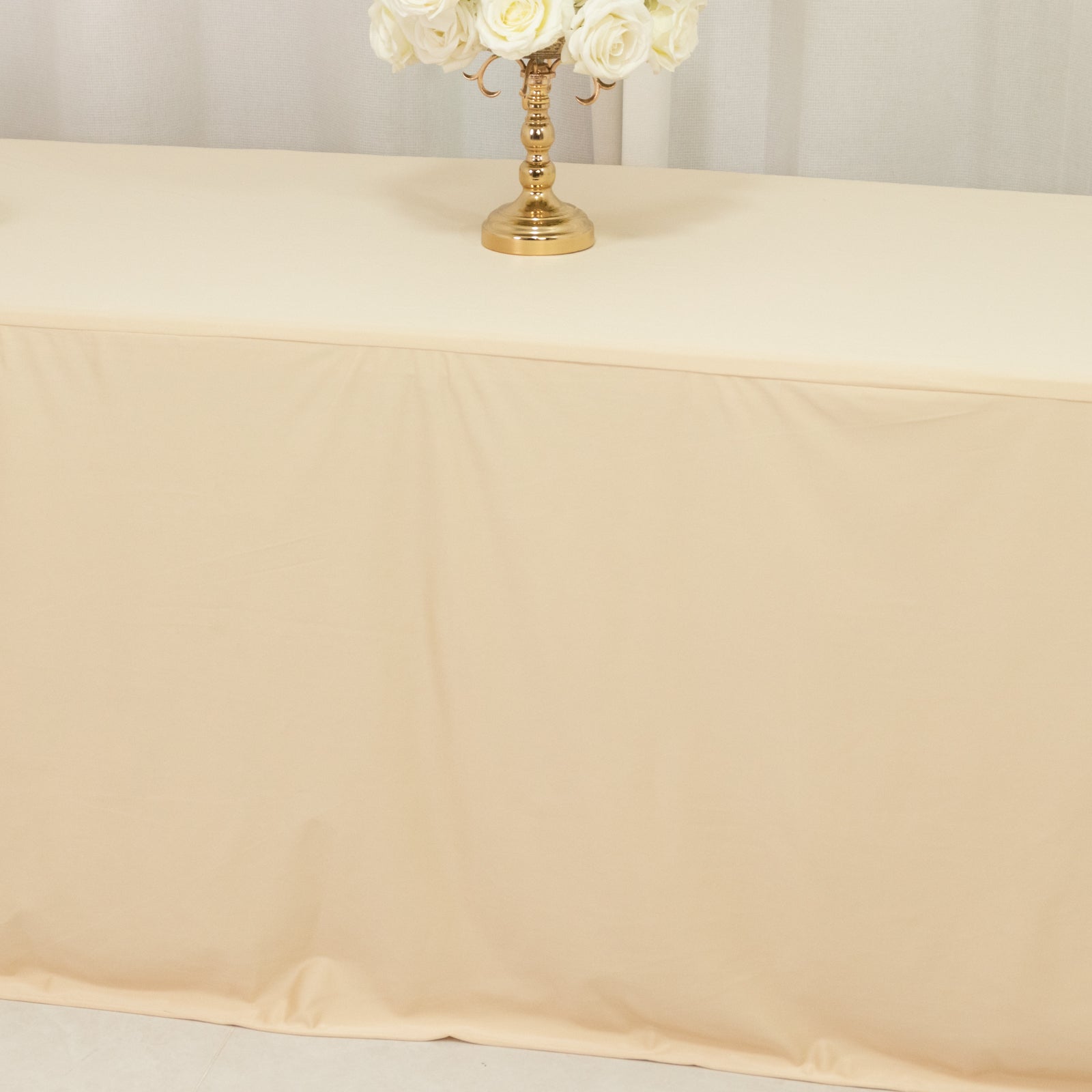 8ft Scuba Rectangular Fitted Tablecloth Beige â€“ Wrinkle - Free, Stain Resistant - Bell Racket Store