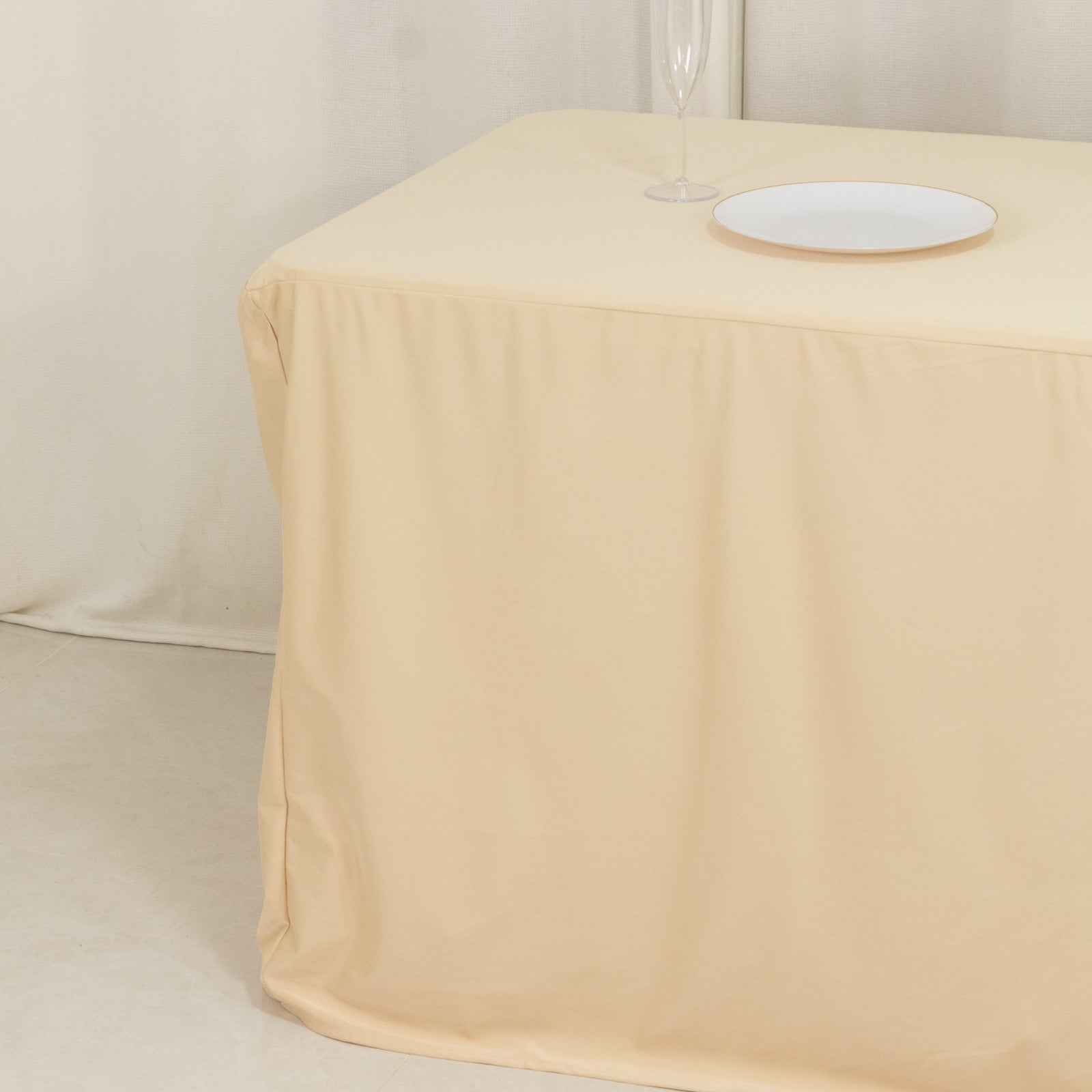 8ft Scuba Rectangular Fitted Tablecloth Beige â€“ Wrinkle - Free, Stain Resistant - Bell Racket Store