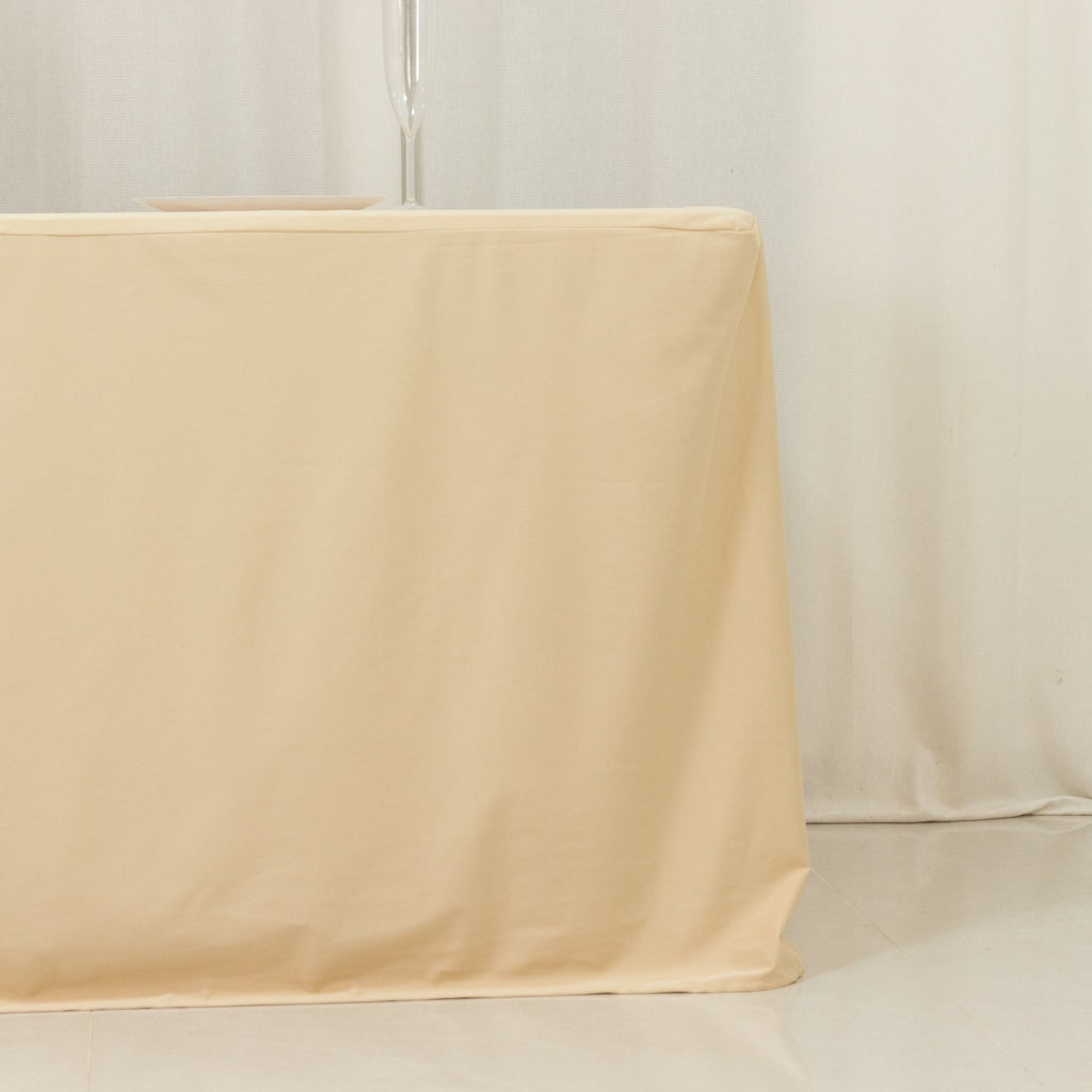 8ft Scuba Rectangular Fitted Tablecloth Beige â€“ Wrinkle - Free, Stain Resistant - Bell Racket Store