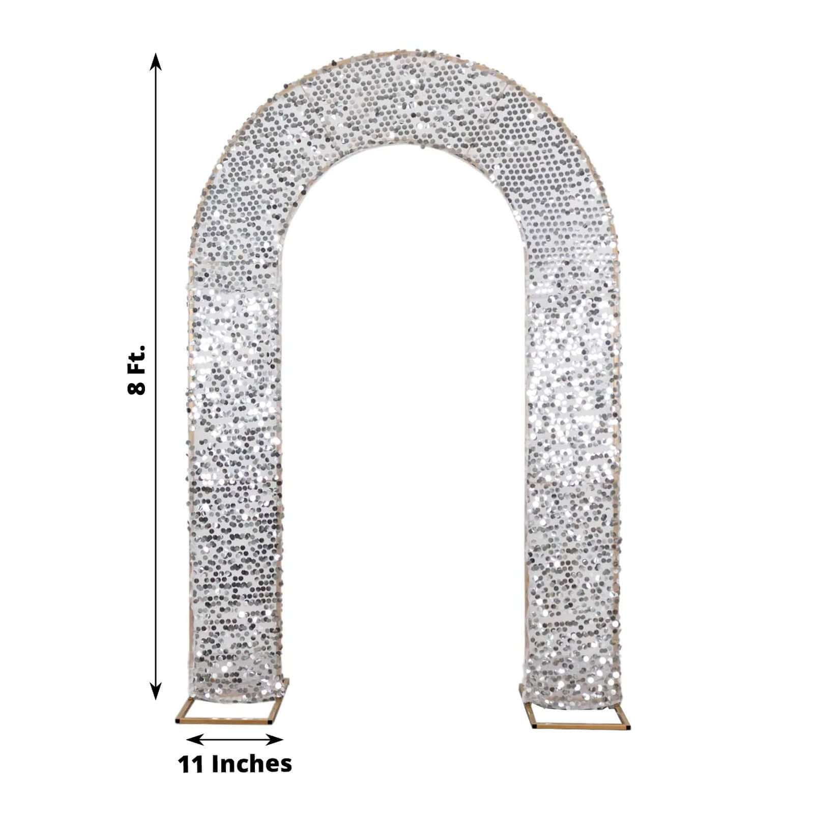 8ft Silver Big Payette Sequin Open Arch Wedding Arch Cover, Sparkly U - Shaped Fitted Backdrop Slipcover - Bell Racket Store