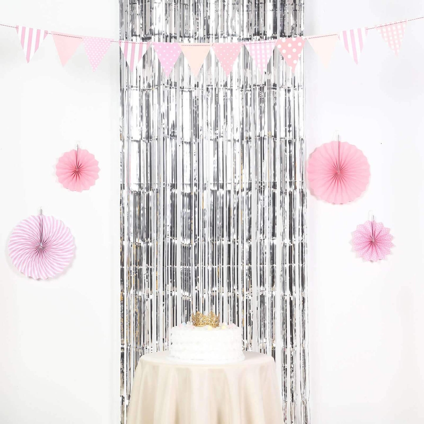 8ft Silver Metallic Tinsel Foil Fringe Doorway Curtain Party Backdrop