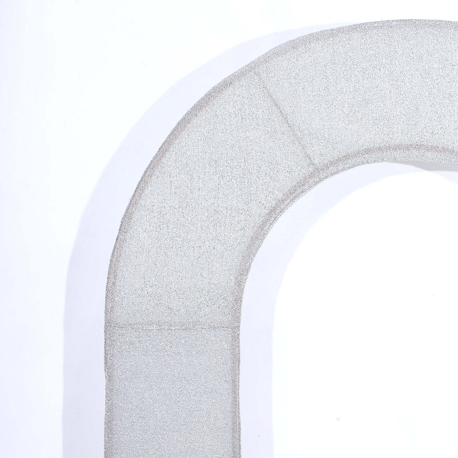 8ft Silver Spandex Fitted U - Shaped Wedding Arch Cover With Shimmer Tinsel Finish, Double - Sided Open Arch Backdrop Slipcover - Bell Racket Store