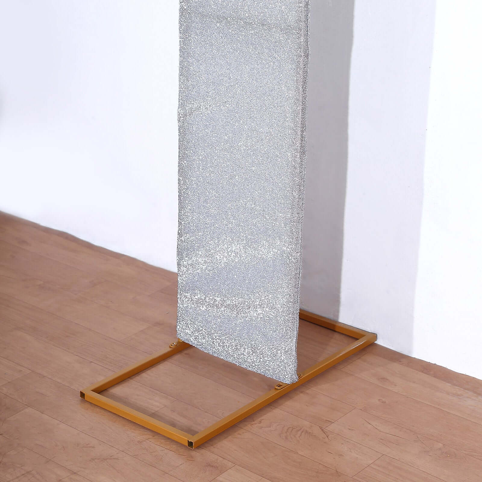 8ft Silver Spandex Fitted U - Shaped Wedding Arch Cover With Shimmer Tinsel Finish, Double - Sided Open Arch Backdrop Slipcover - Bell Racket Store