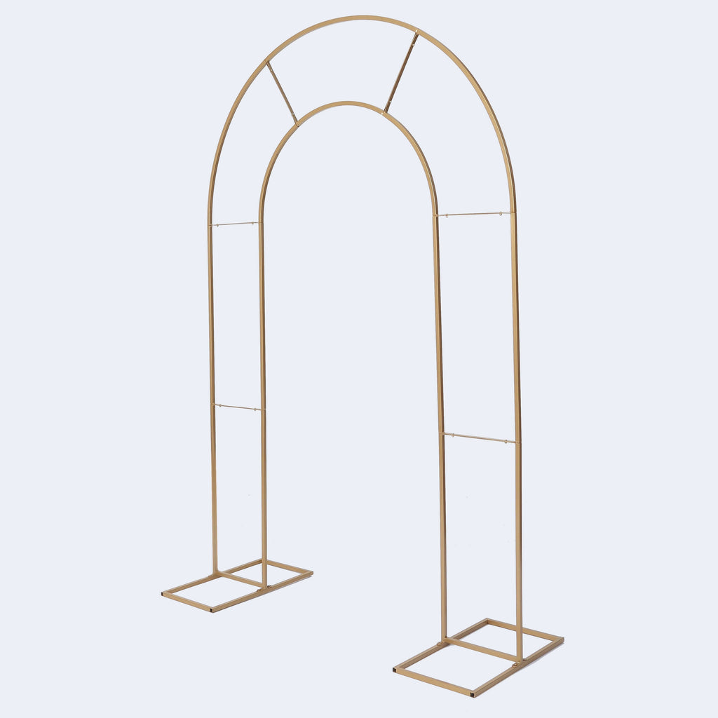 8ft Tall Gold Metal Round Top Double Arch Wedding Arbor Ceremony Stand, Flower Balloon Frame Backdrop Stand - Bell Racket Store