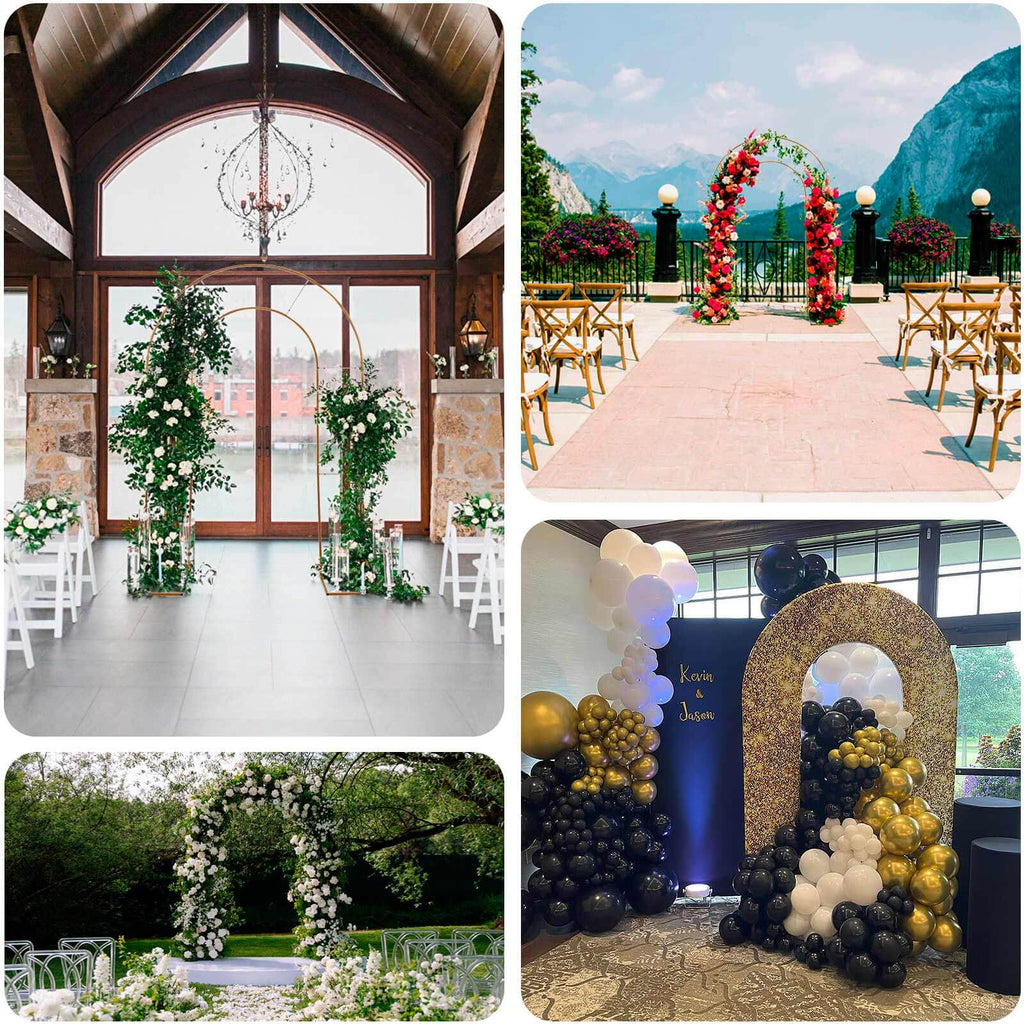 8ft Tall Gold Metal Round Top Double Arch Wedding Arbor Ceremony Stand, Flower Balloon Frame Backdrop Stand - Bell Racket Store