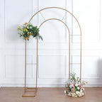 8ft Tall Gold Metal Round Top Double Arch Wedding Arbor Ceremony Stand, Flower Balloon Frame Backdrop Stand - Bell Racket Store