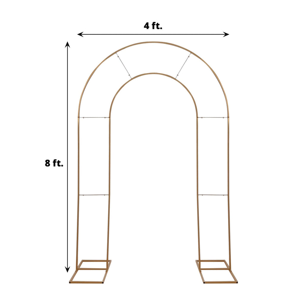 8ft Tall Gold Metal Round Top Double Arch Wedding Arbor Ceremony Stand, Flower Balloon Frame Backdrop Stand - Bell Racket Store