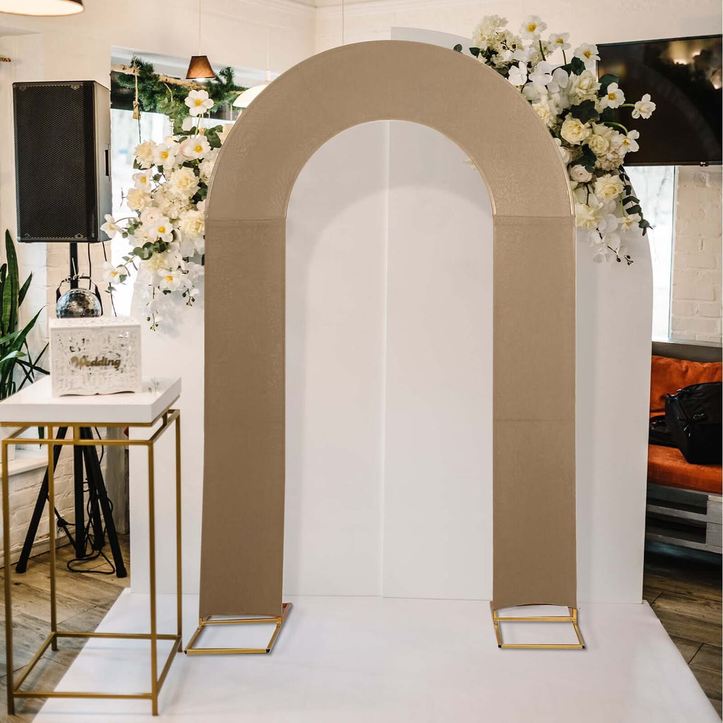 8ft Taupe Spandex Fitted Open Arch Wedding Arch Cover, Double - Sided U - Shaped Backdrop Slipcover - Bell Racket Store