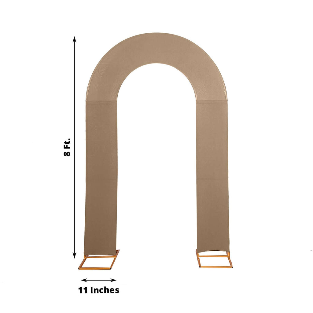 8ft Taupe Spandex Fitted Open Arch Wedding Arch Cover, Double - Sided U - Shaped Backdrop Slipcover - Bell Racket Store