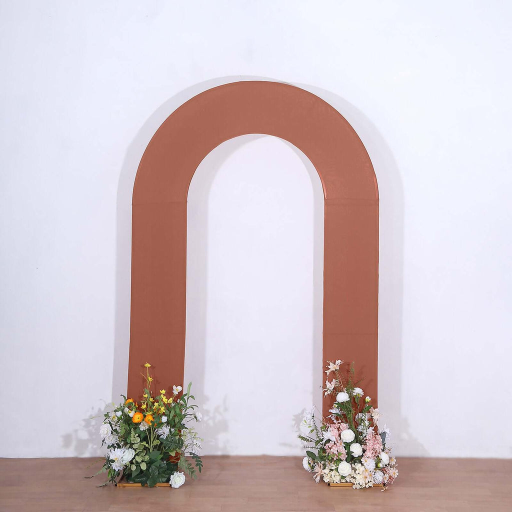 8ft Terracotta (Rust) Spandex Fitted Open Arch Wedding Arch Cover, Double - Sided U - Shaped Backdrop Slipcover - Bell Racket Store
