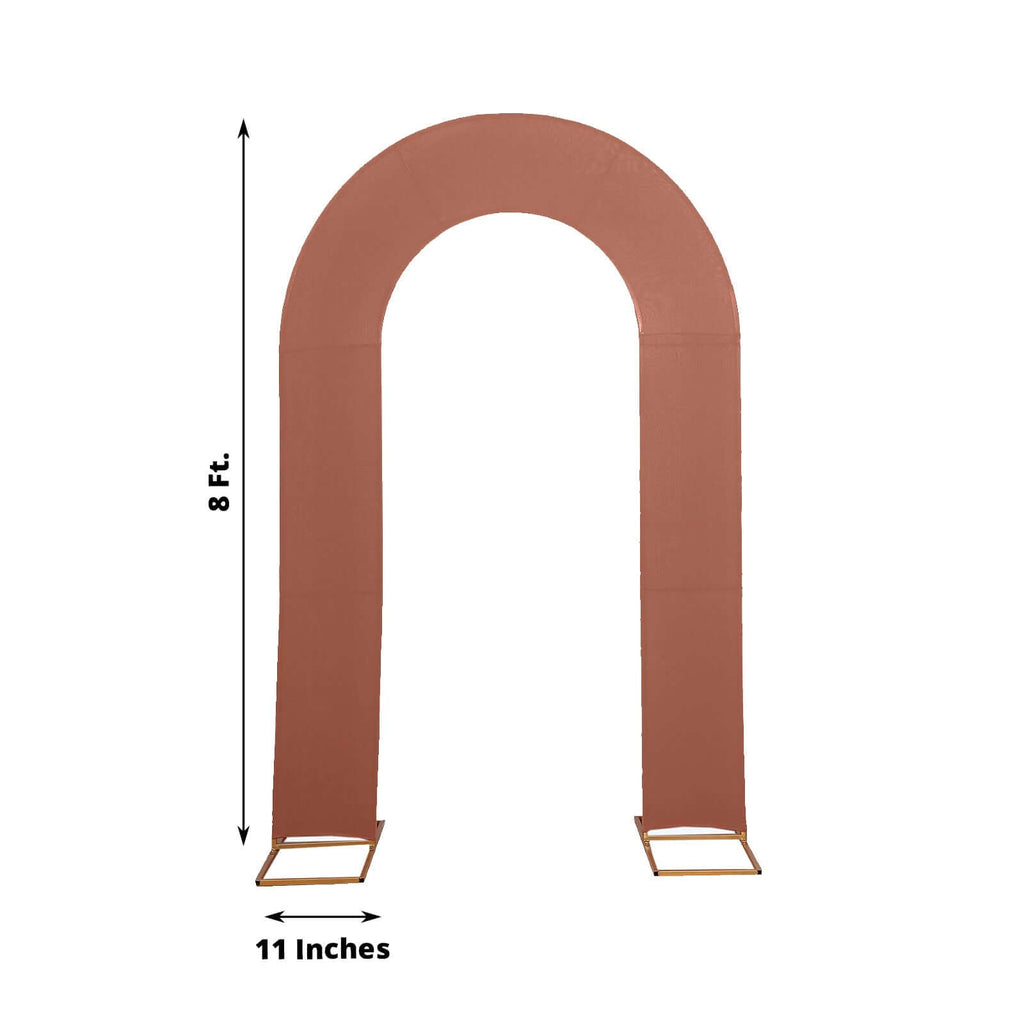 8ft Terracotta (Rust) Spandex Fitted Open Arch Wedding Arch Cover, Double - Sided U - Shaped Backdrop Slipcover - Bell Racket Store