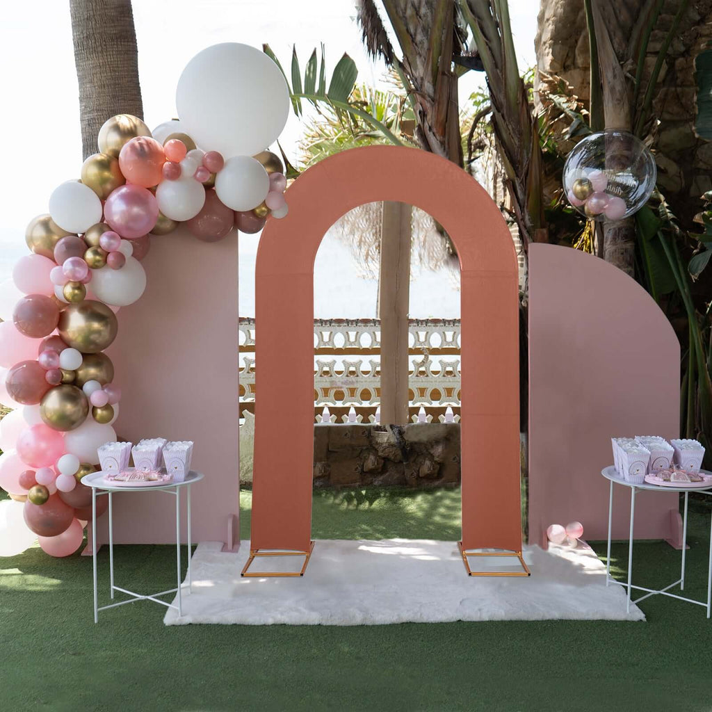 8ft Terracotta (Rust) Spandex Fitted Open Arch Wedding Arch Cover, Double - Sided U - Shaped Backdrop Slipcover - Bell Racket Store