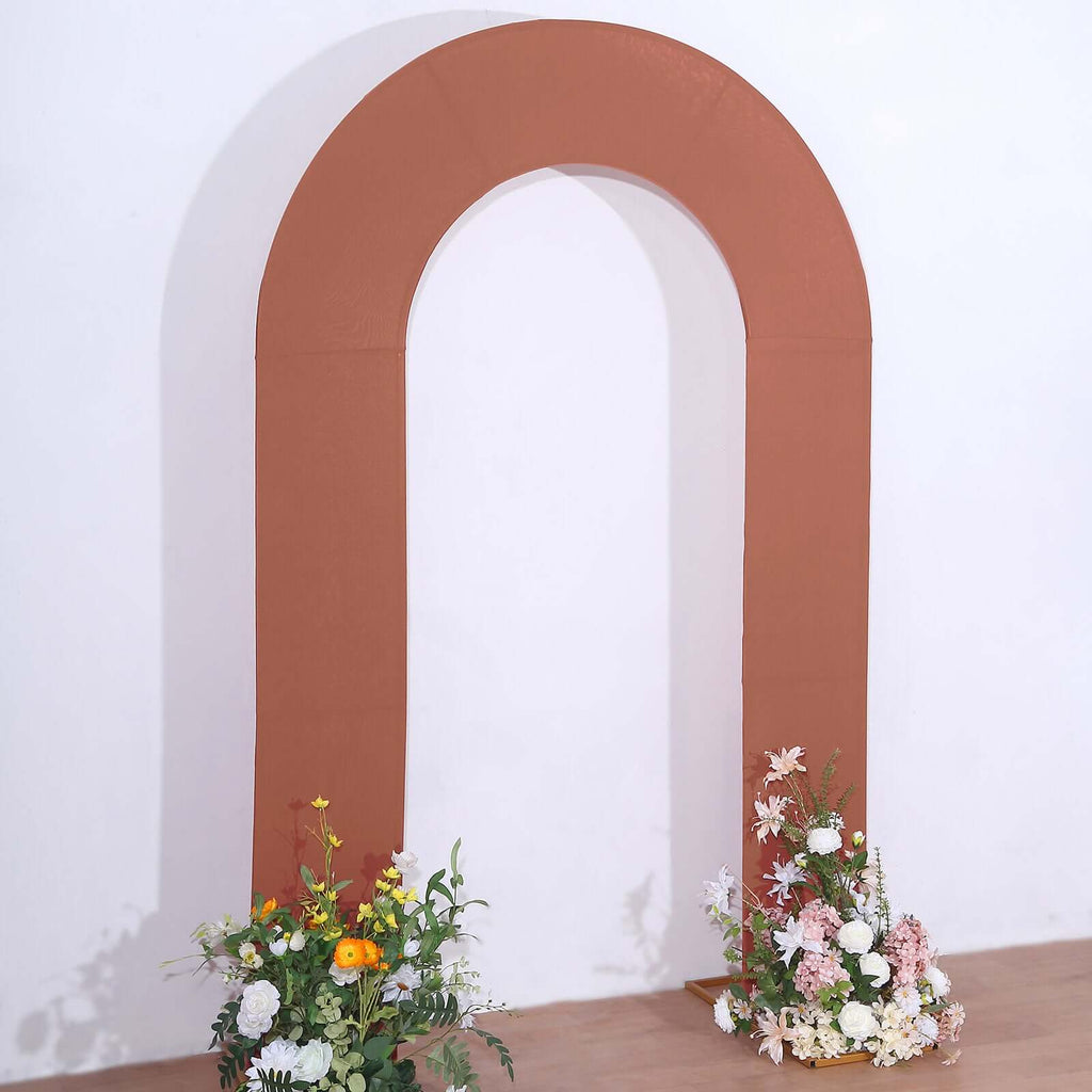 8ft Terracotta (Rust) Spandex Fitted Open Arch Wedding Arch Cover, Double - Sided U - Shaped Backdrop Slipcover - Bell Racket Store