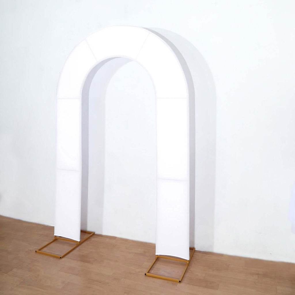 8ft White Spandex Fitted Open Arch Wedding Arch Cover, Double - Sided U - Shaped Backdrop Slipcover - Bell Racket Store