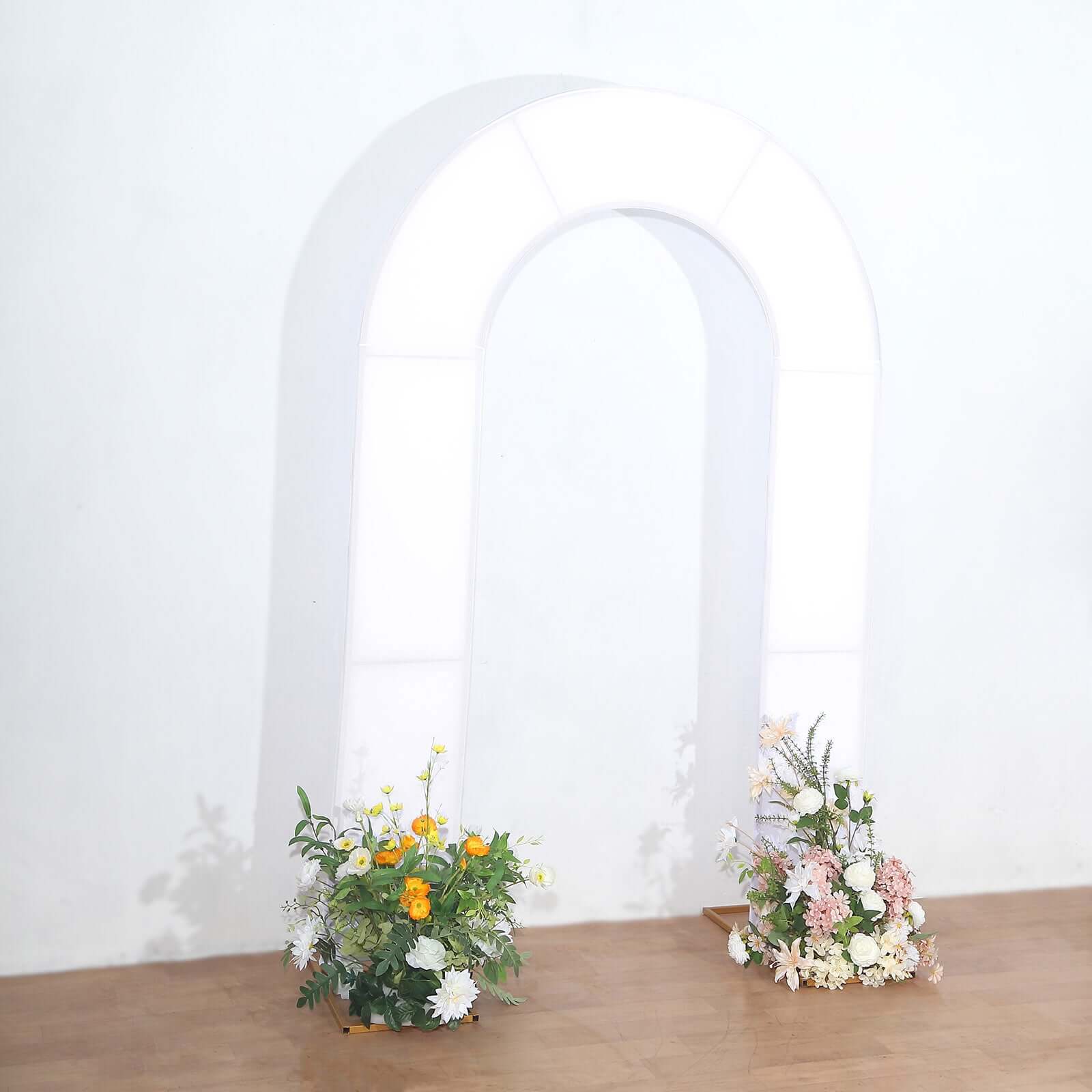 8ft White Spandex Fitted Open Arch Wedding Arch Cover, Double - Sided U - Shaped Backdrop Slipcover - Bell Racket Store