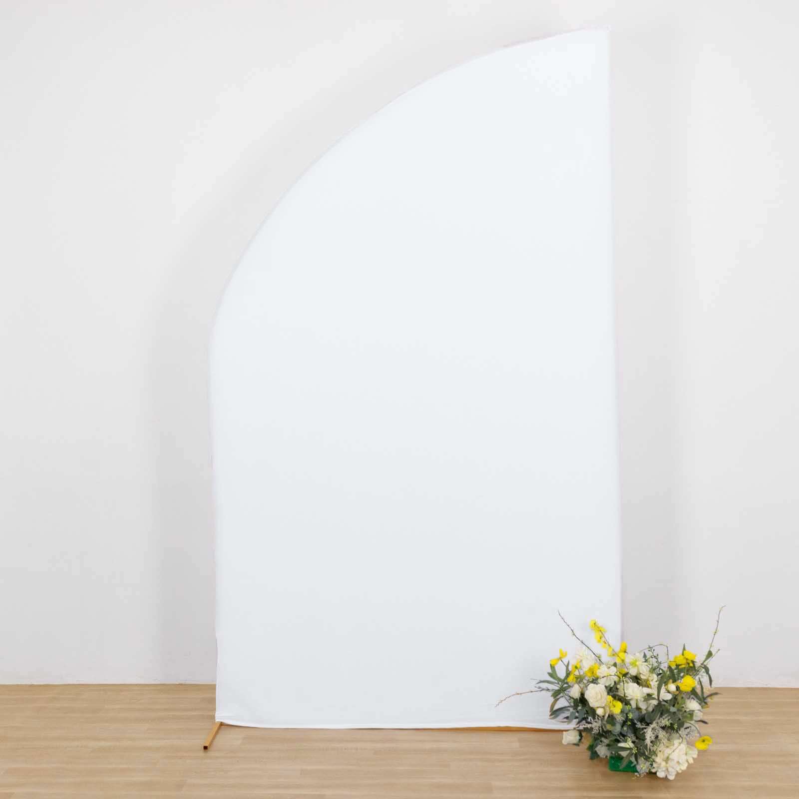 8ft White Spandex Fitted Wedding Arch Cover For Half Moon Top Chiara Backdrop Stand - Bell Racket Store