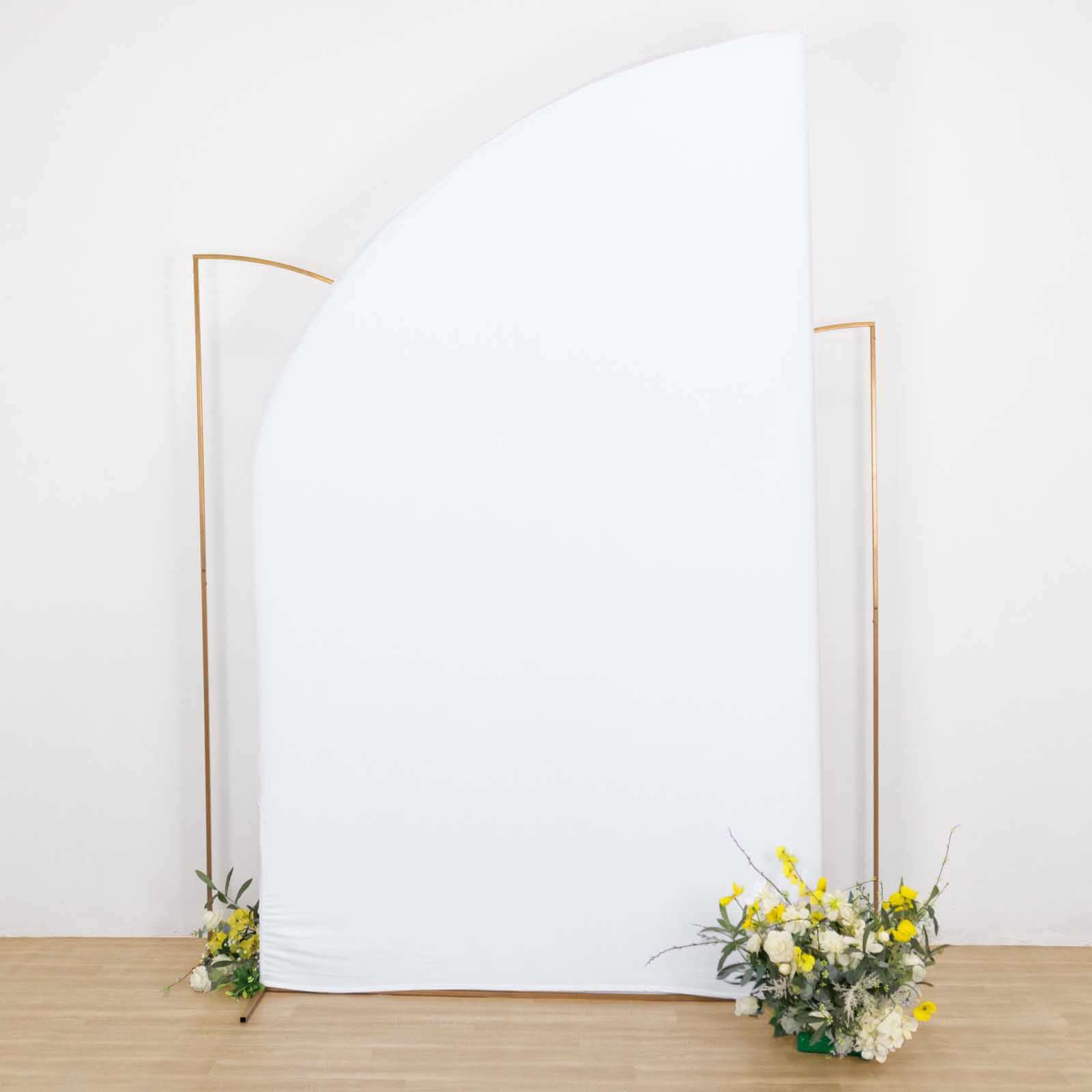 8ft White Spandex Fitted Wedding Arch Cover For Half Moon Top Chiara Backdrop Stand - Bell Racket Store
