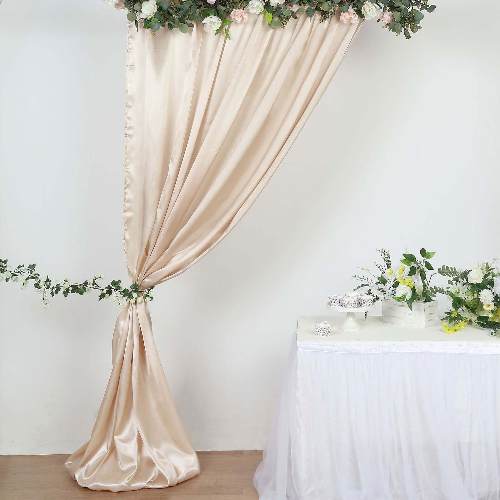 8ftx10ft Beige Satin Event Curtain Drapes, Backdrop Event Panel - Bell Racket Store