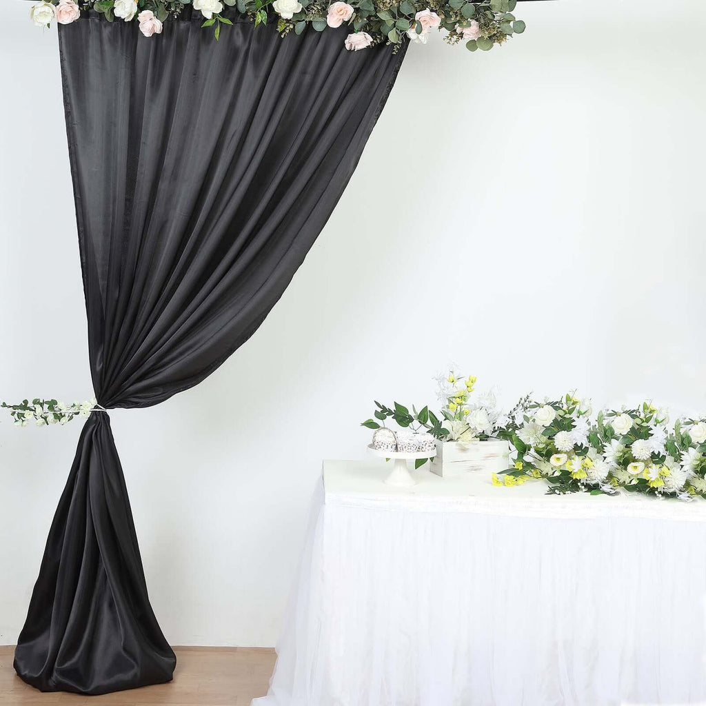 8ftx10ft Black Satin Event Curtain Drapes, Backdrop Event Panel - Bell Racket Store