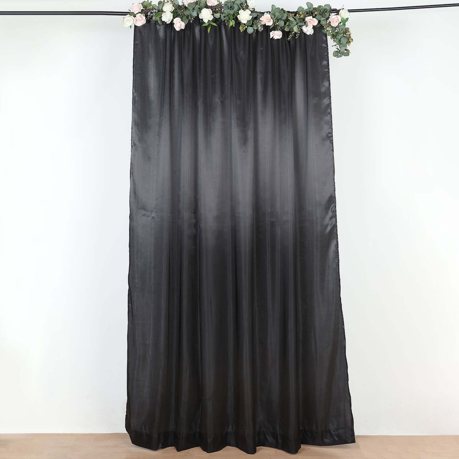 8ftx10ft Black Satin Event Curtain Drapes, Backdrop Event Panel - Bell Racket Store