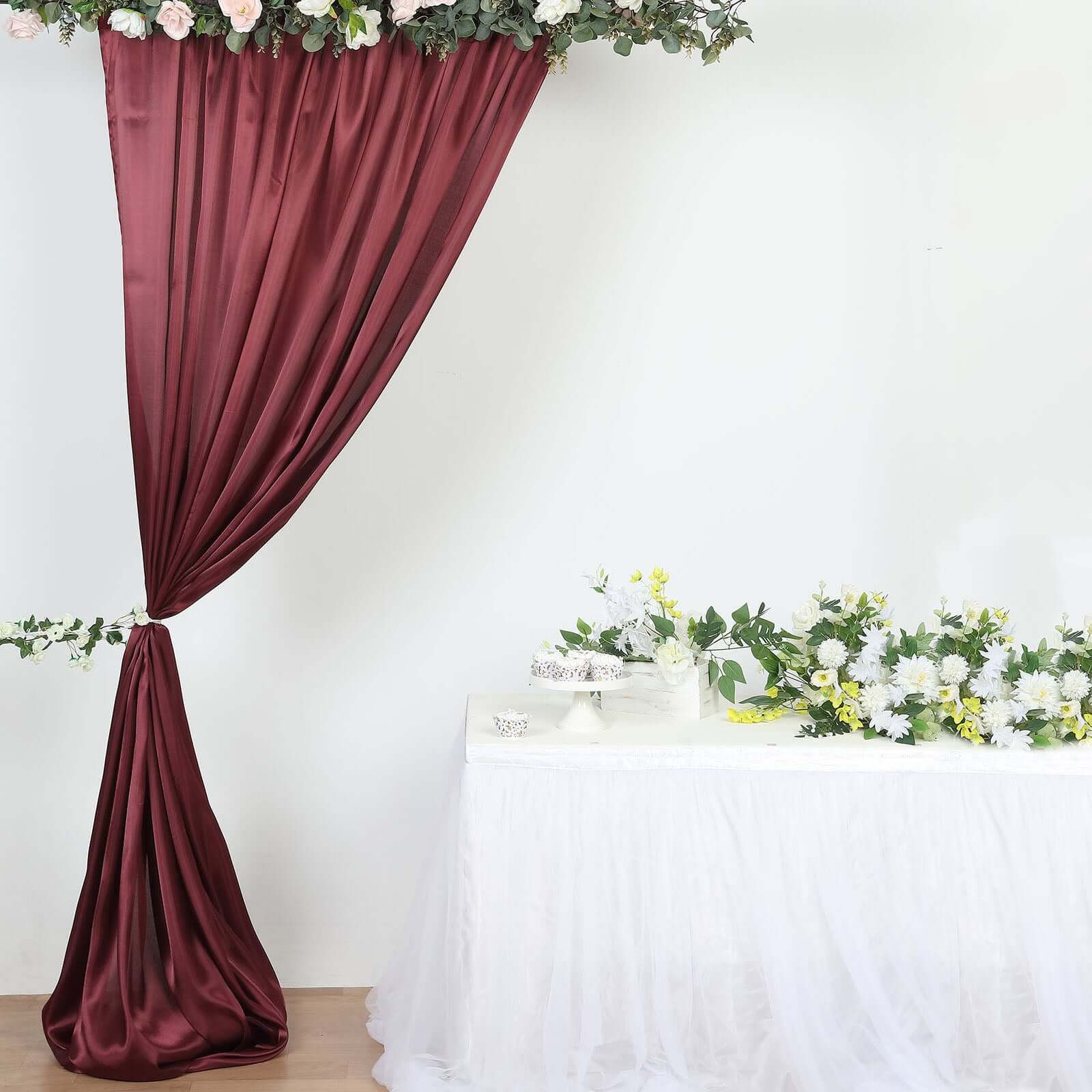 8ftx10ft Burgundy Satin Event Curtain Drapes, Backdrop Event Panel - Bell Racket Store