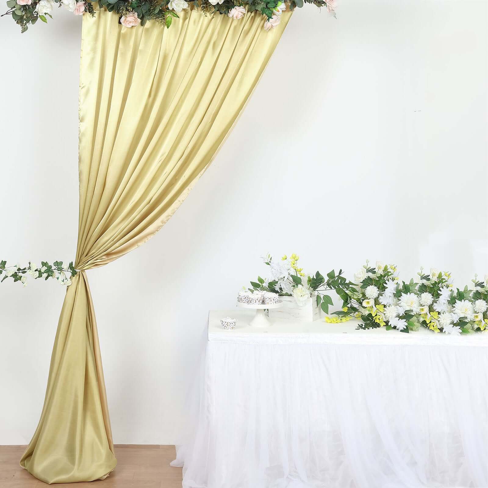 8ftx10ft Champagne Satin Event Curtain Drapes, Backdrop Event Panel - Bell Racket Store
