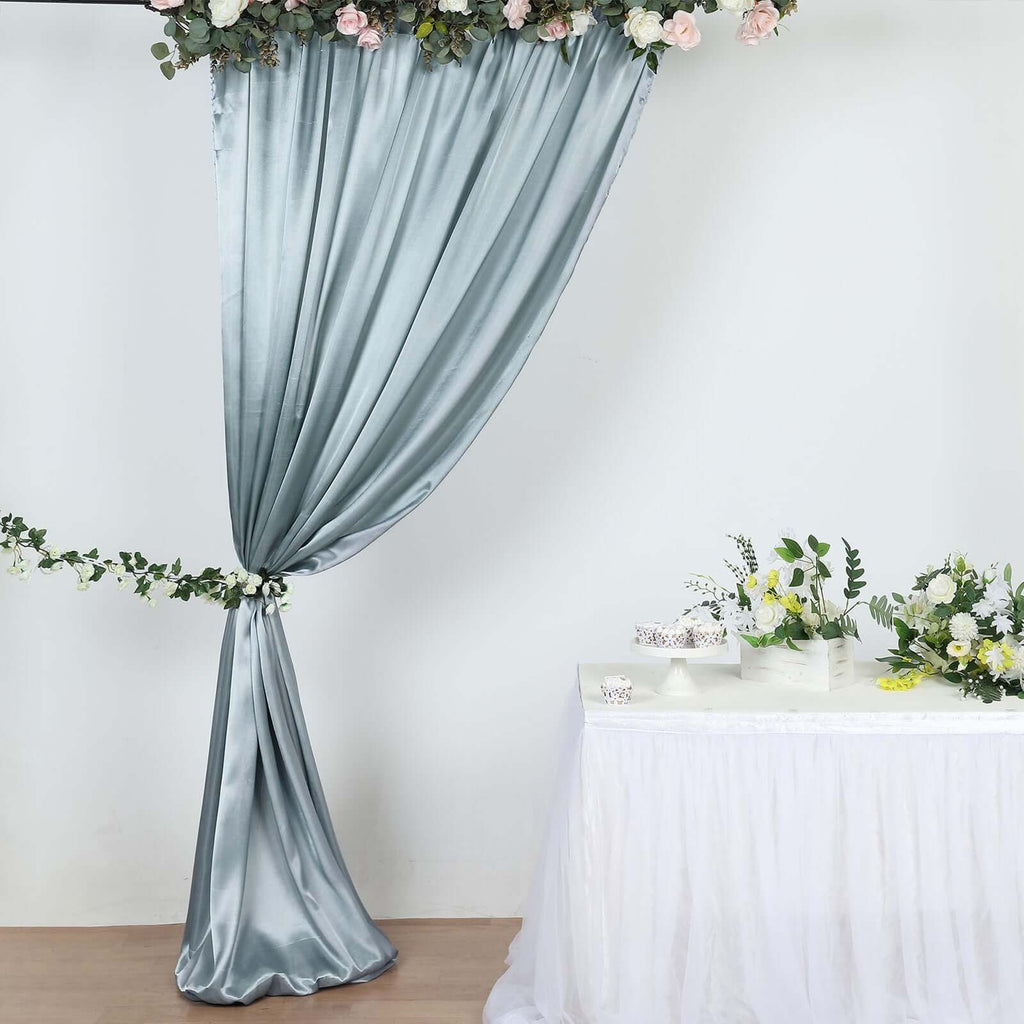 8ftx10ft Dusty Blue Satin Event Curtain Drapes, Backdrop Event Panel - Bell Racket Store