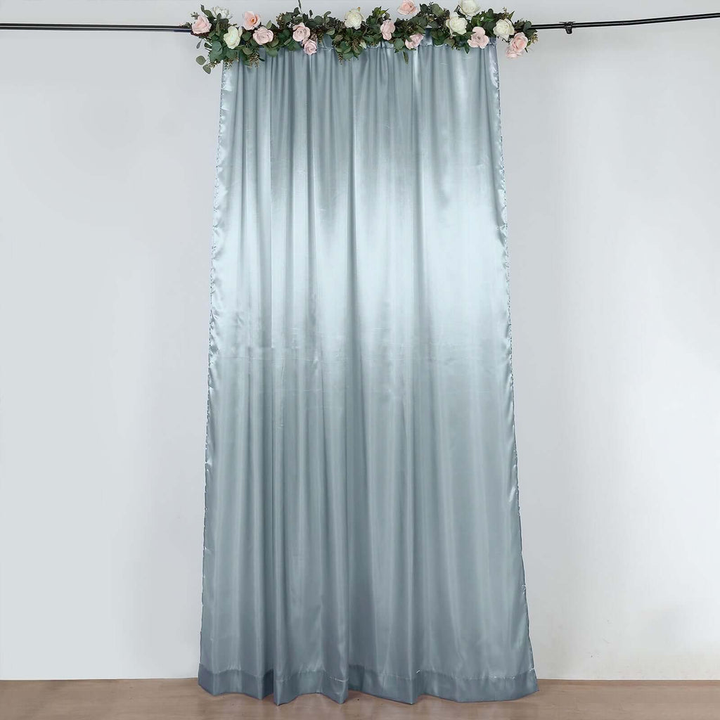 8ftx10ft Dusty Blue Satin Event Curtain Drapes, Backdrop Event Panel - Bell Racket Store