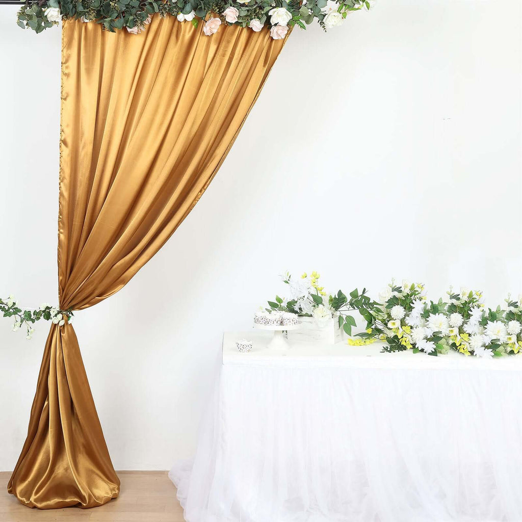8ftx10ft Gold Satin Event Curtain Drapes, Backdrop Event Panel - Bell Racket Store