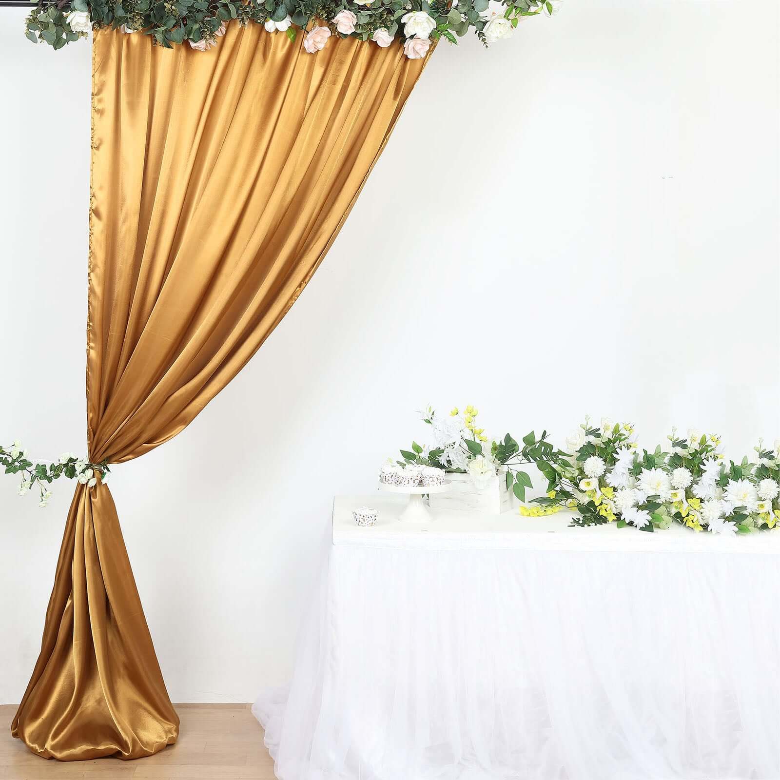 8ftx10ft Gold Satin Event Curtain Drapes, Backdrop Event Panel - Bell Racket Store