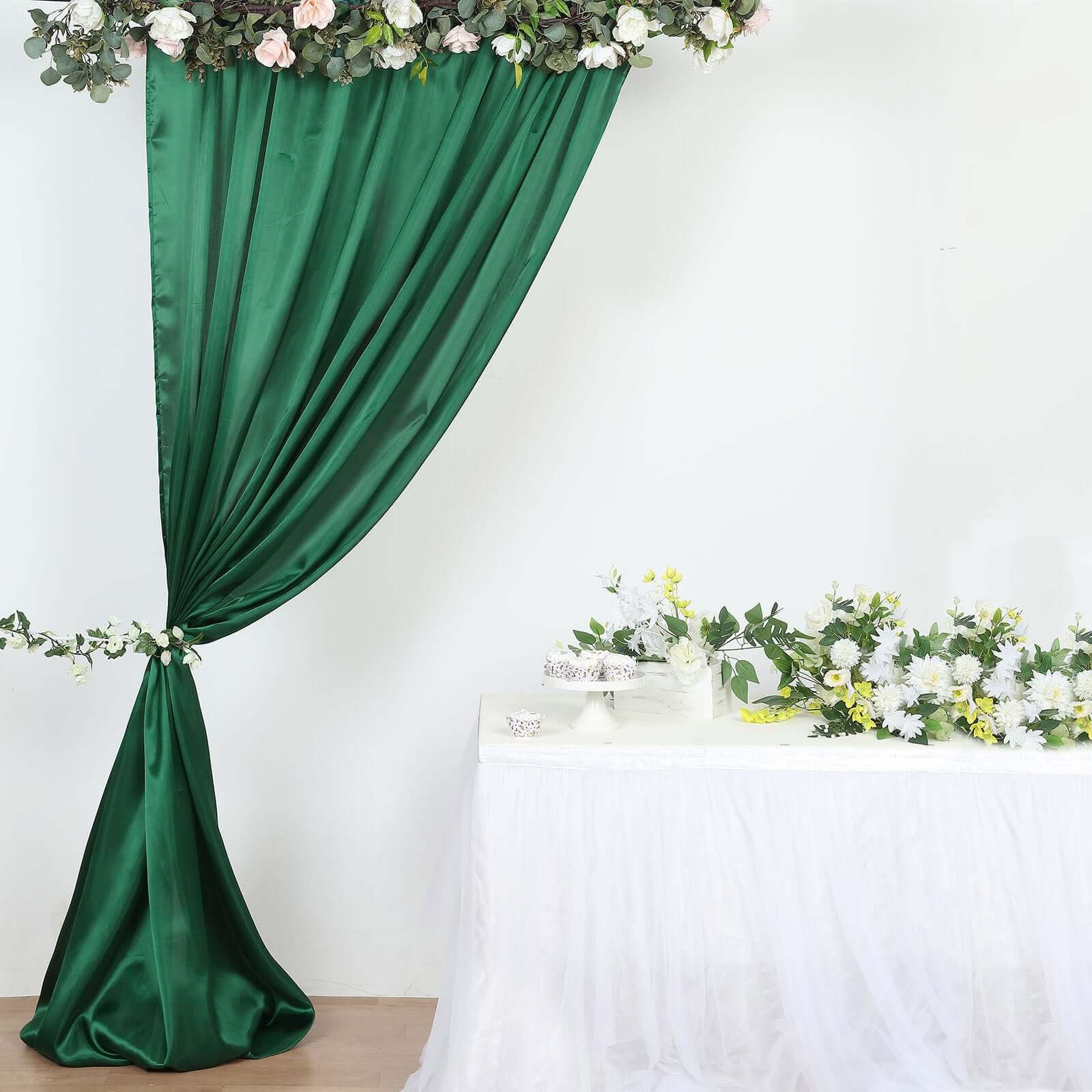 8ftx10ft Hunter Emerald Green Satin Event Curtain Drapes, Backdrop Event Panel - Bell Racket Store