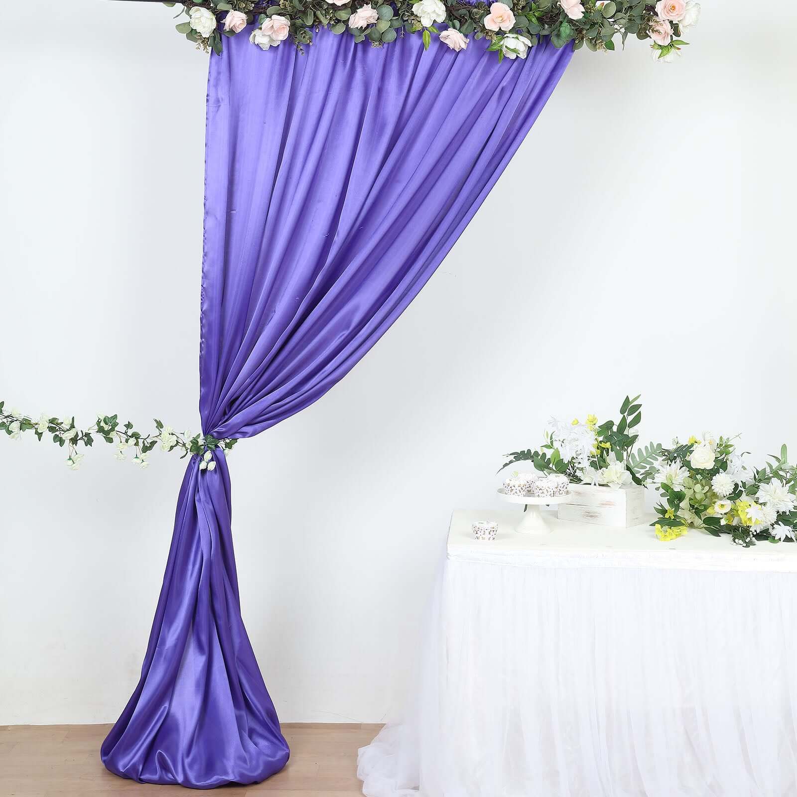 8ftx10ft Purple Satin Event Curtain Drapes, Backdrop Event Panel - Bell Racket Store