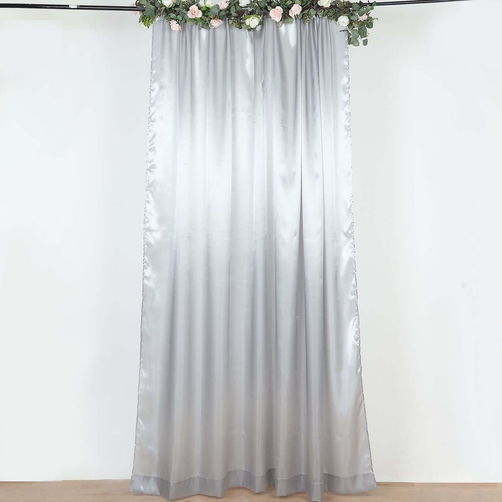 8ftx10ft Silver Satin Event Curtain Drapes, Backdrop Event Panel - Bell Racket Store