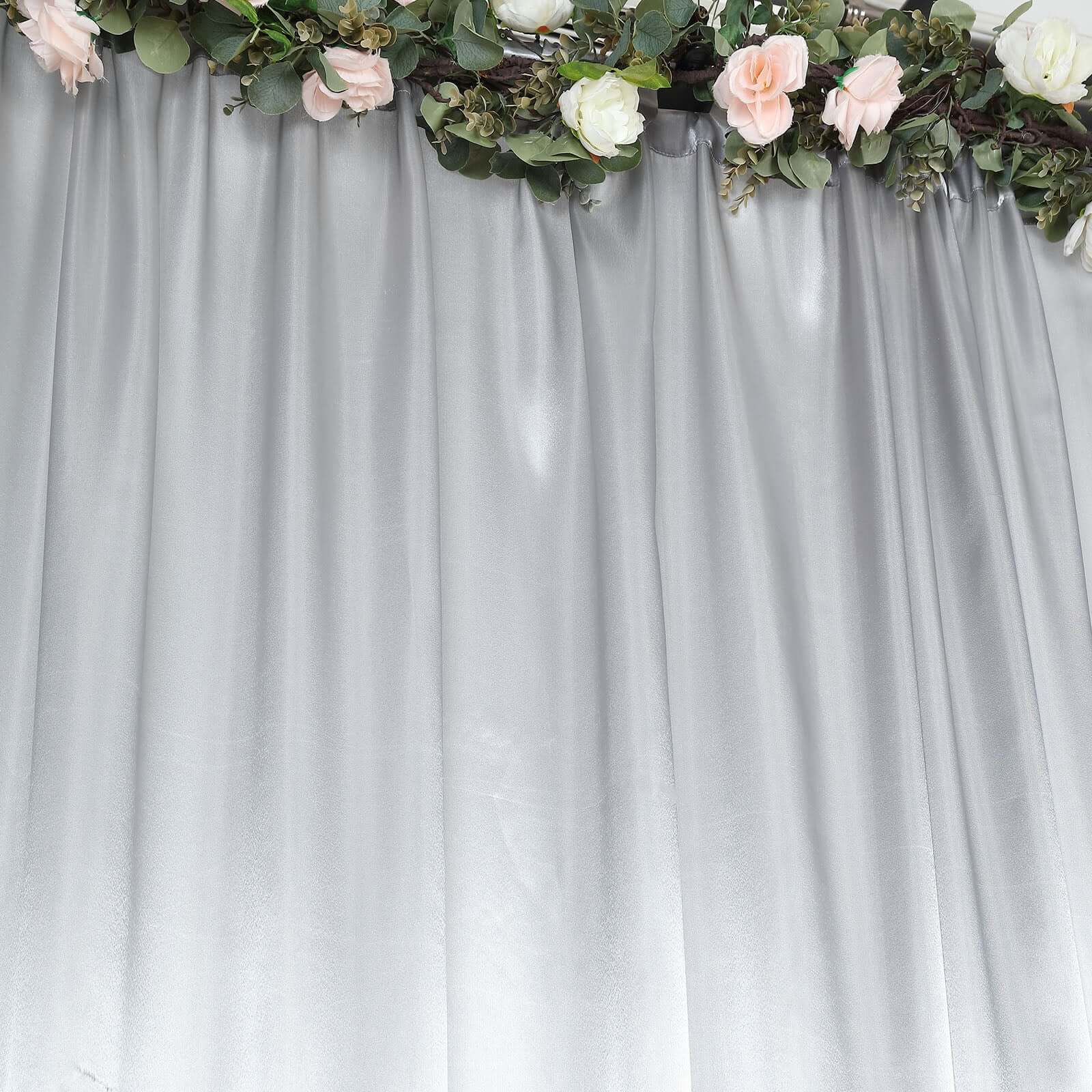 8ftx10ft Silver Satin Event Curtain Drapes, Backdrop Event Panel - Bell Racket Store