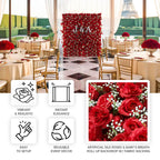 8ftx4ft Roll Up Artificial Flower Wall Panel Backdrop with Red Silk Roses & Baby's Breath - Bell Racket Store
